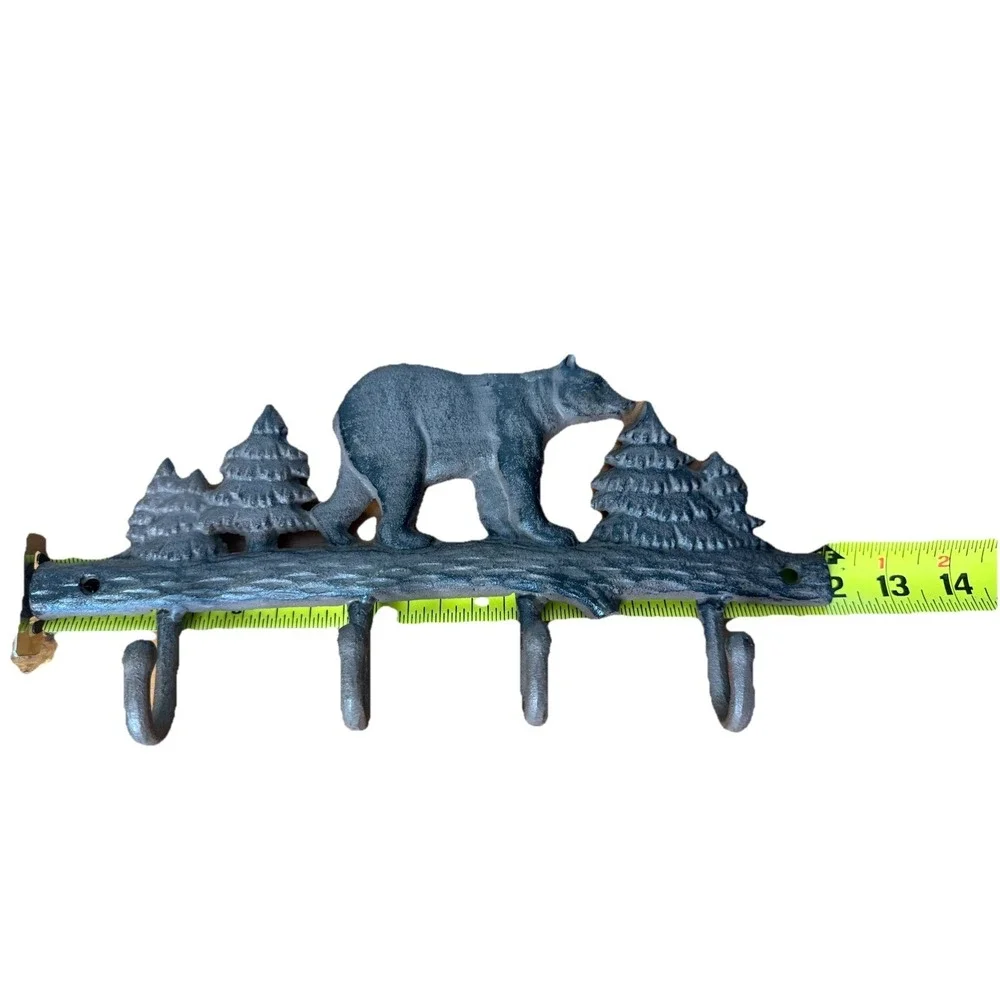 Cast Iron Bear Wall Key Rack Holder 4 Hooks Coat Hook Home Decor